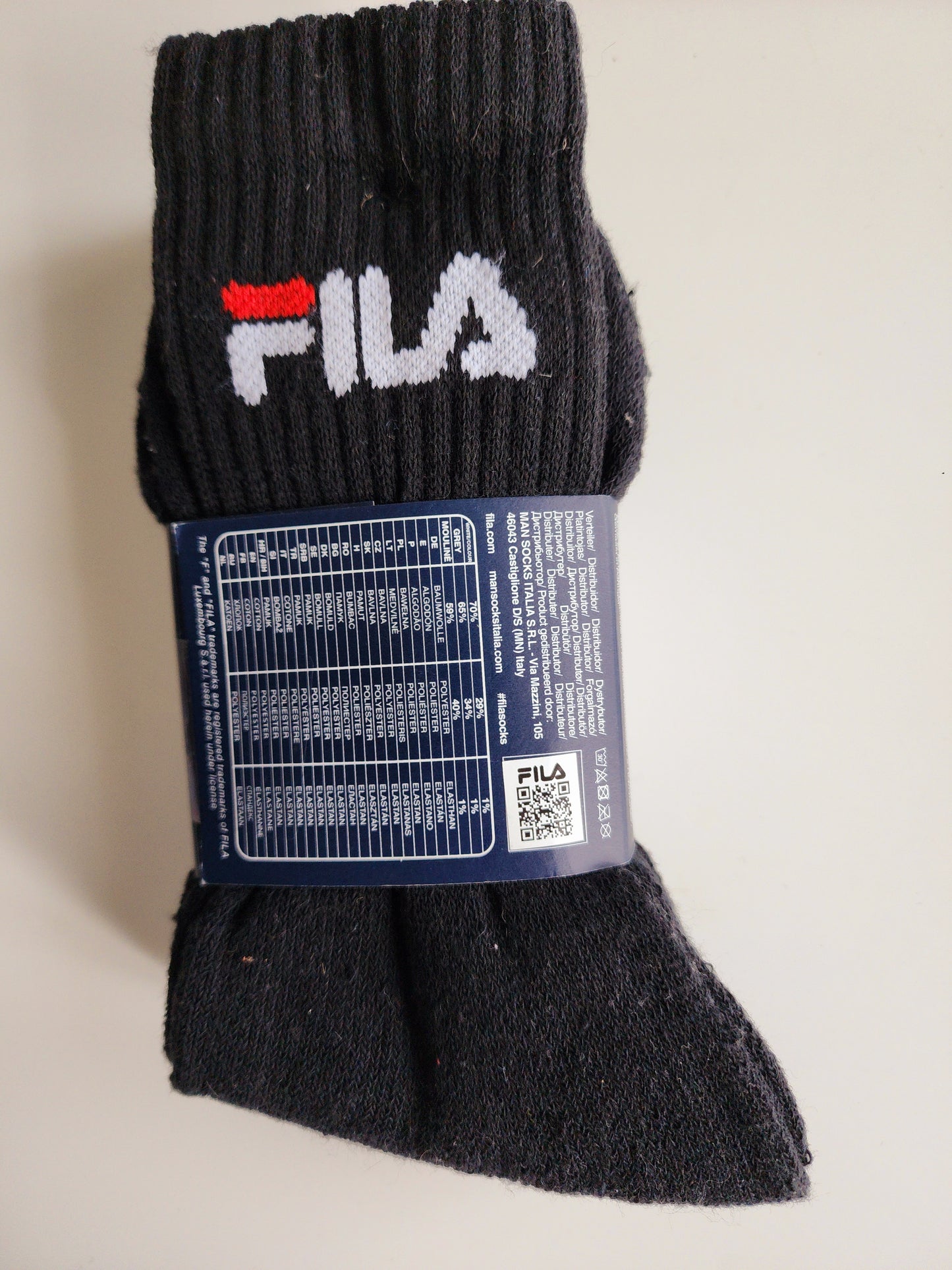 FILA – Lot de 3 Paires de Chaussettes Épaisses Noires (Taille 35-38)