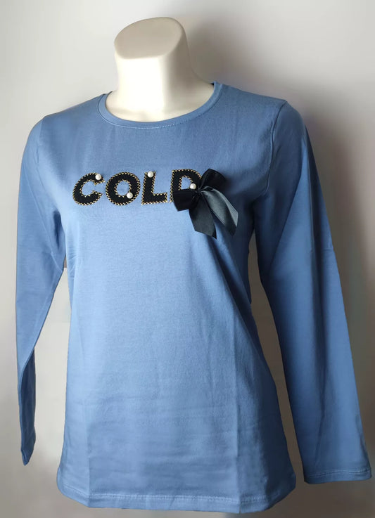 T-shirt Femme – Modèle FROID en Coton avec Broderie et Nœud
