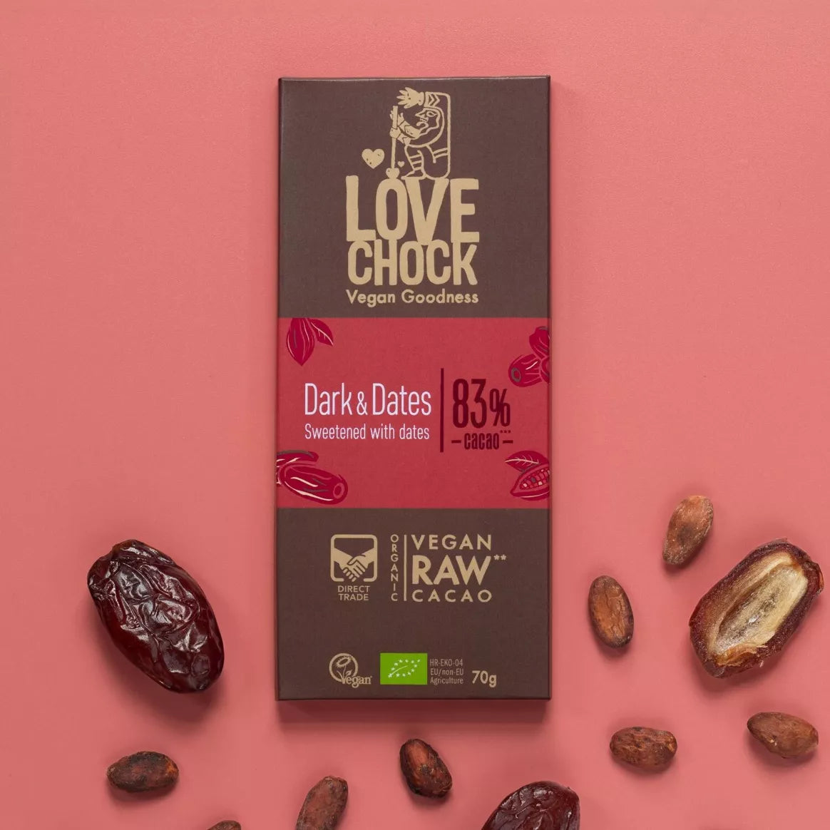 Chocolat bio et vegan, sucré aux dattes 83 % 70 g