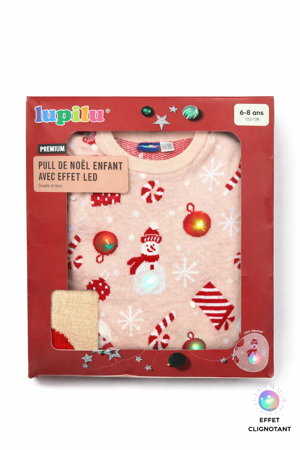 pull de Noël enfant Lupilu rouge motif festif hiver