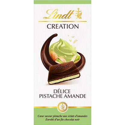 Tablette Lindt Création noir – délice pistache amande (150 g)