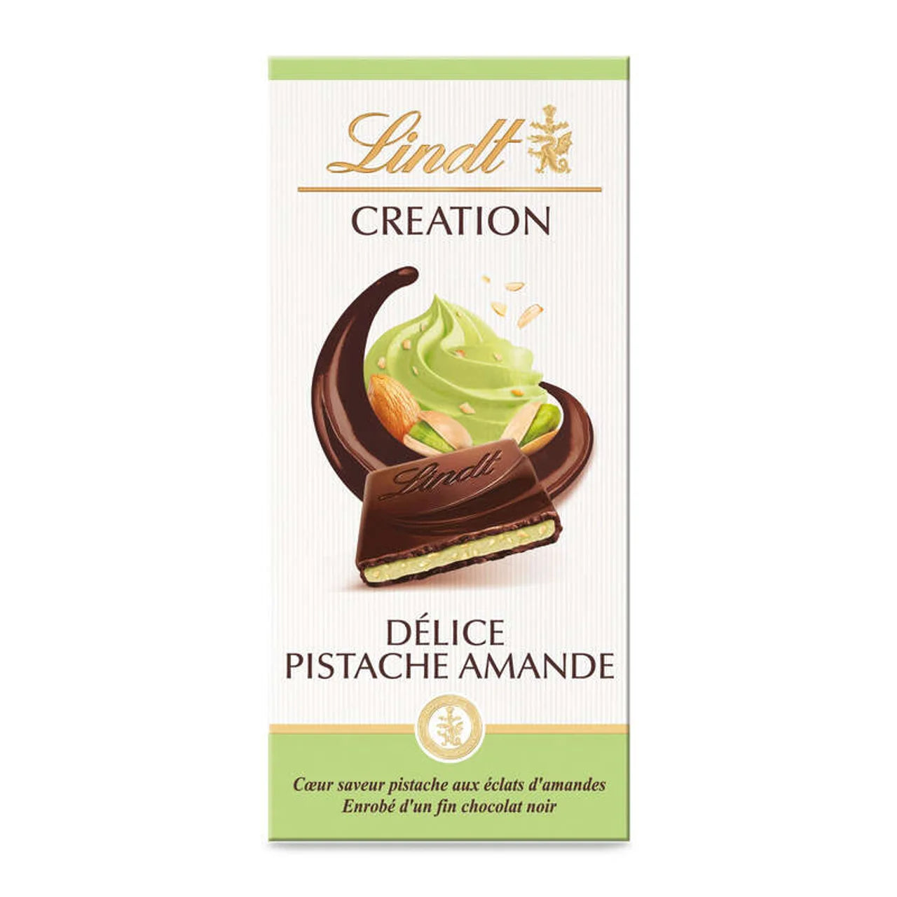 Tablette Lindt Création noir – délice pistache amande (150 g)