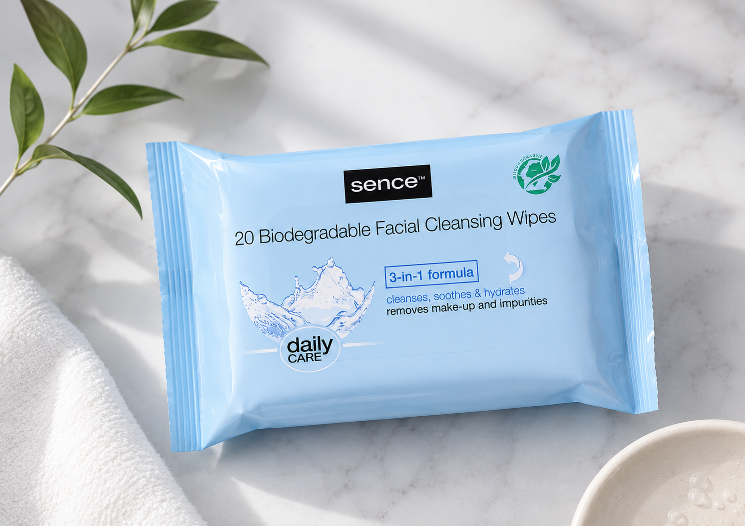 Sence - Lingettes nettoyantes visage peau normale - 20 pièces