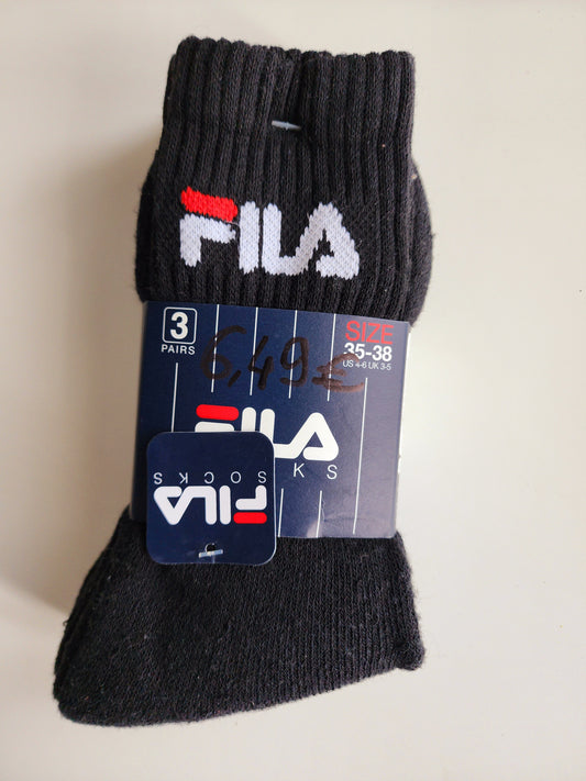 FILA – Lot de 3 Paires de Chaussettes Épaisses Noires (Taille 35-38)