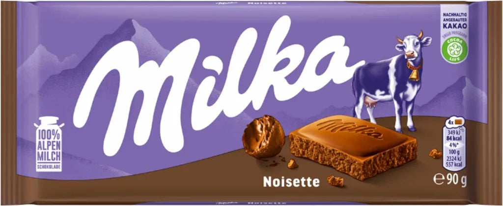 Tablette Milka Noisette – Chocolat au lait alpin et pâte de noisettes 90 g
