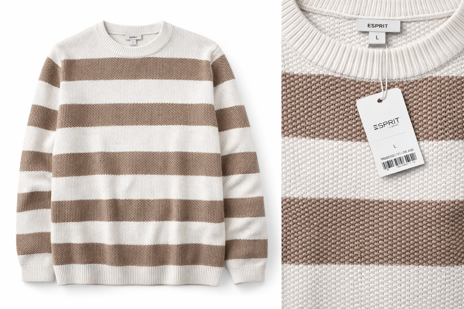 pull rayé homme beige écru ESPRIT col rond casual