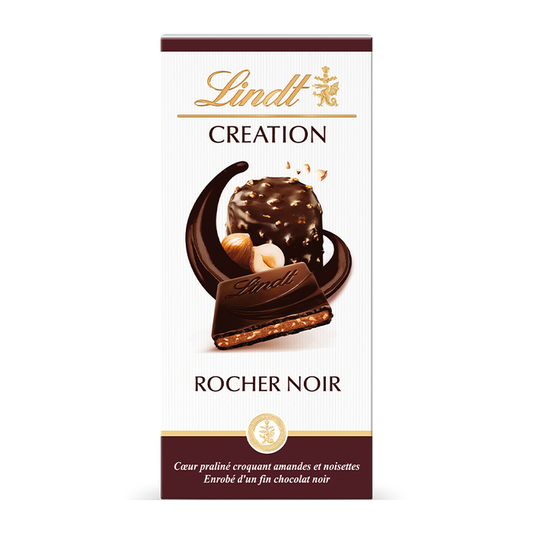 Tablette Lindt Création noir – praliné rocher (150 g)