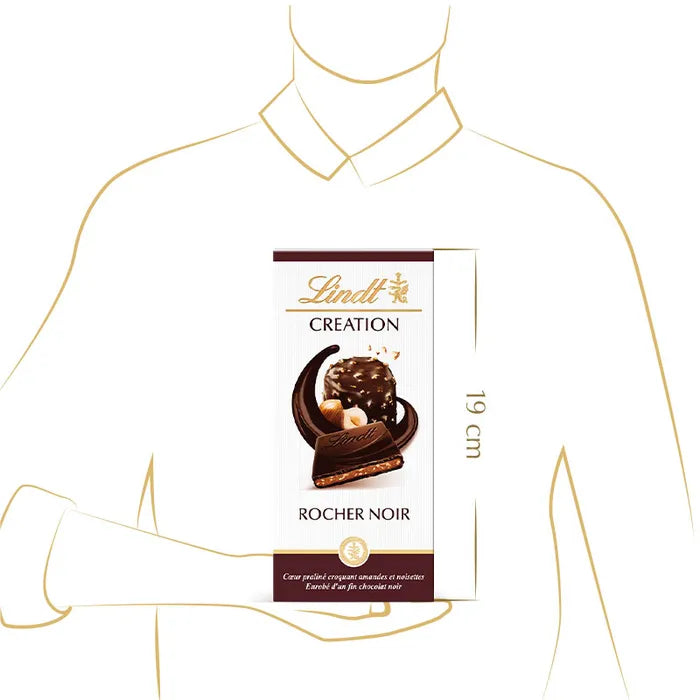 Tablette Lindt Création noir – praliné rocher (150 g)