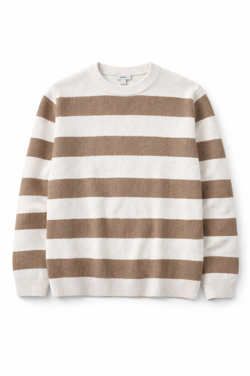 pull rayé homme beige écru ESPRIT col rond casual