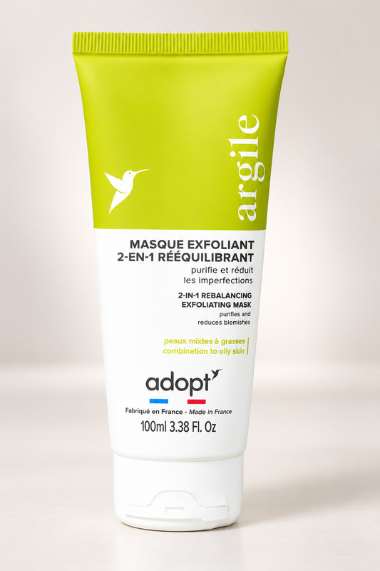 Masque exfoliant 2 en 1 rééquilibrant à l'argile 100 ml