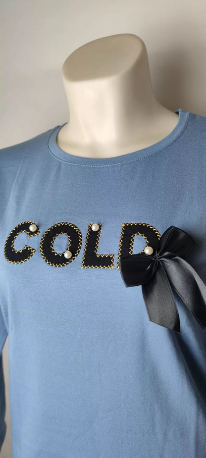 T-shirt Femme – Modèle FROID en Coton avec Broderie et Nœud
