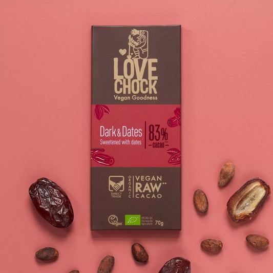 Chocolat  bio et vegan, sucré aux dattes 83 %  70 g
