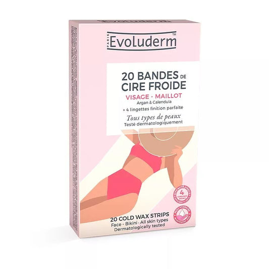 20 Bandes Dépilatoires de Cire Froide - Visage & Maillot Evoluderm