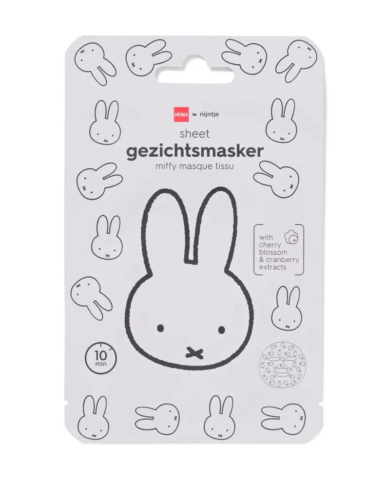 Masque Tissu Miffy Vegan – Fleur de Cerisier & Canneberge – Hydratant Éclat