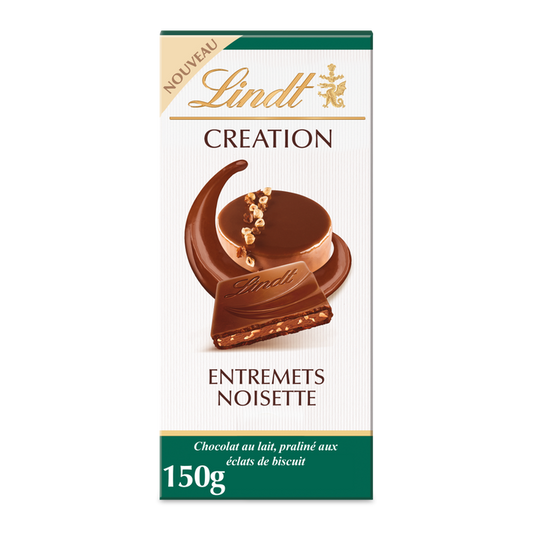 Tablette Lindt Création lait – entremets noisette (150 g)