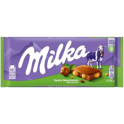 Tablette Milka Lait & Noisettes Entières – Chocolat au lait alpin 95 g