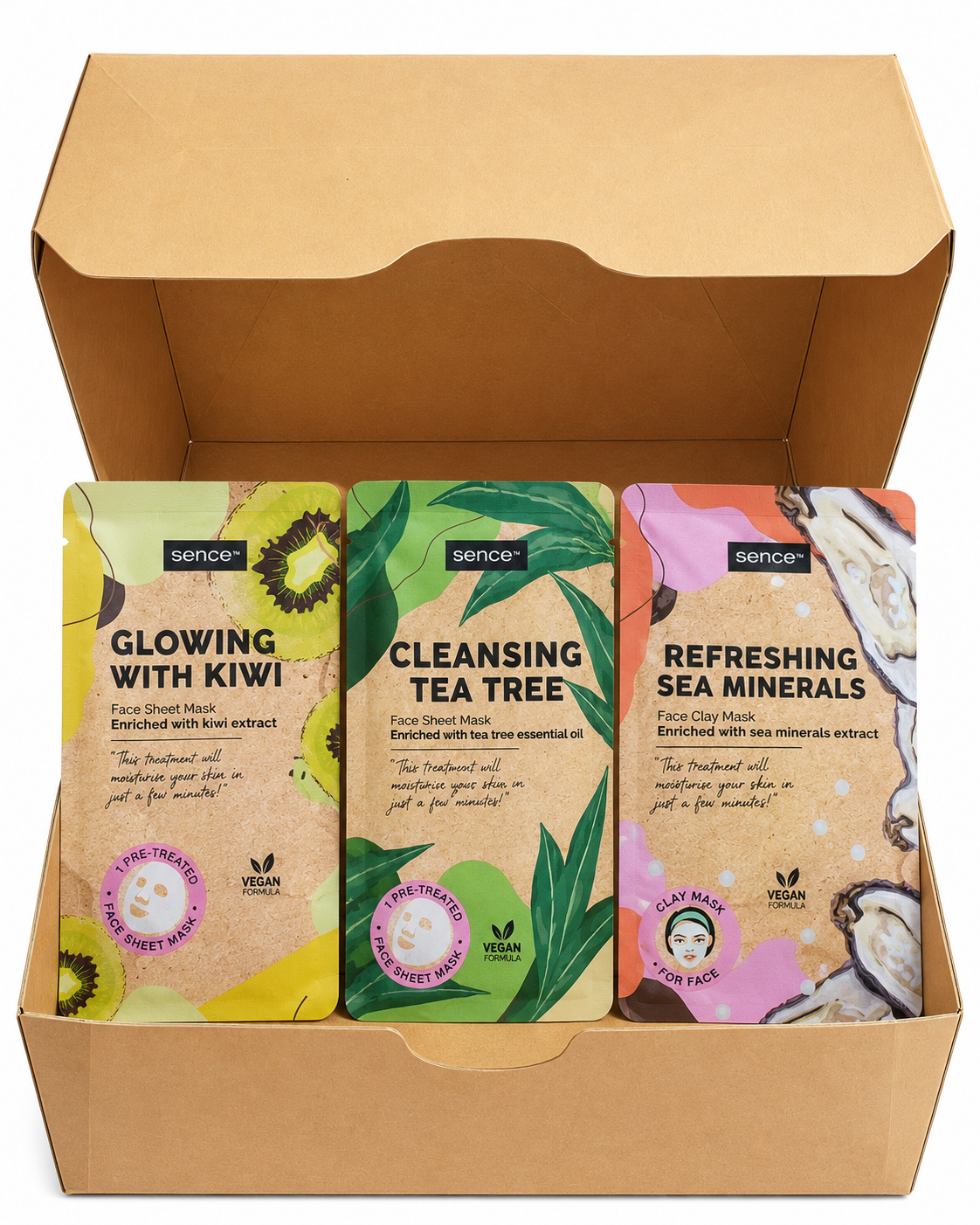 Sence Lot de 3 Masques Visage Kiwi, Tea Tree & Minéraux Marins