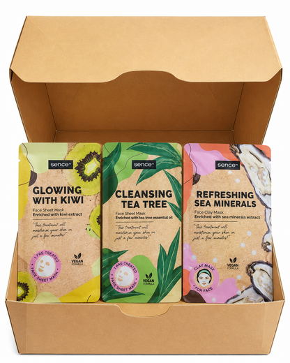Sence Lot de 3 Masques Visage Kiwi, Tea Tree & Minéraux Marins