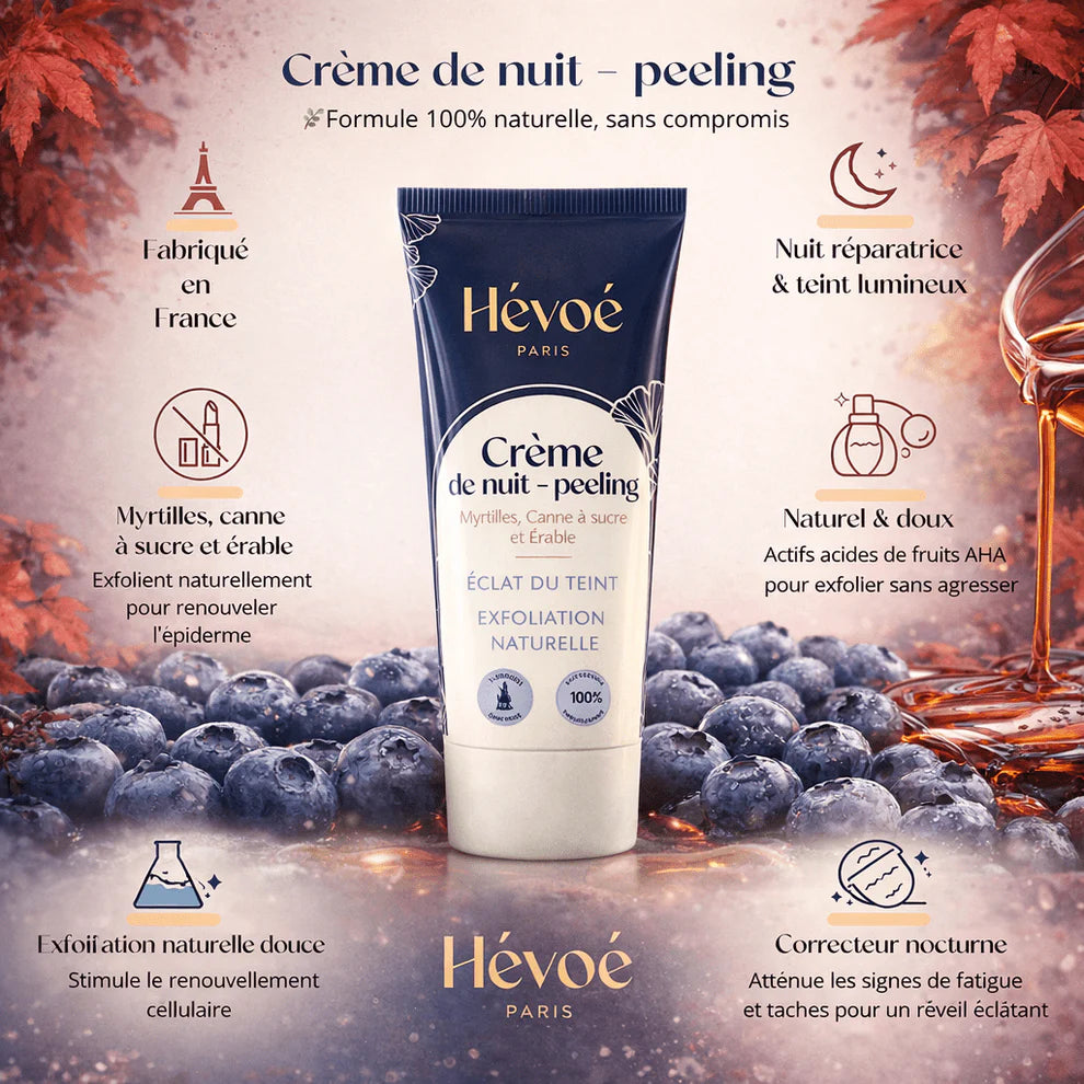 HÉVOÉ crème de nuit peeling éclat 40ml soin anti-âge peau lumineuse