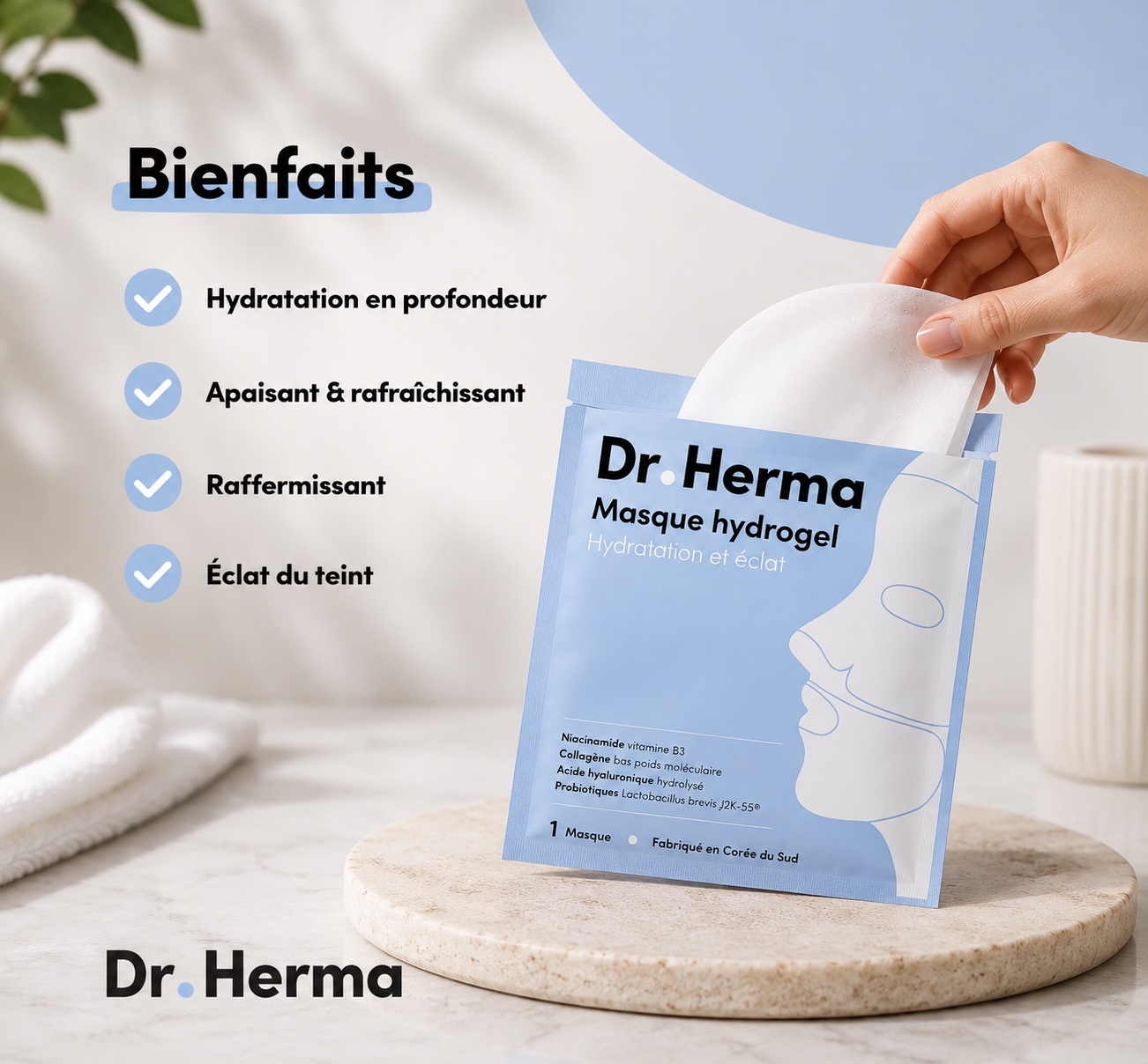 Masque Hydrogel Hydratation & Éclat – Dr. Herma