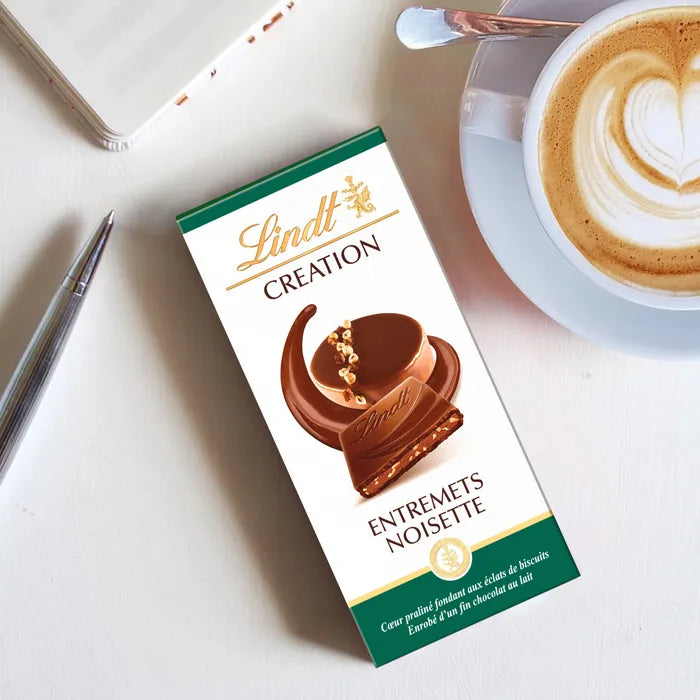 Tablette Lindt Création lait – entremets noisette (150 g)