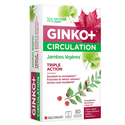 Ginko+ Circulation – Jambes Légères – 30 Comprimés (1 Mois)