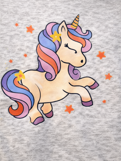 Sweat licorne fille – gris – 10 ans