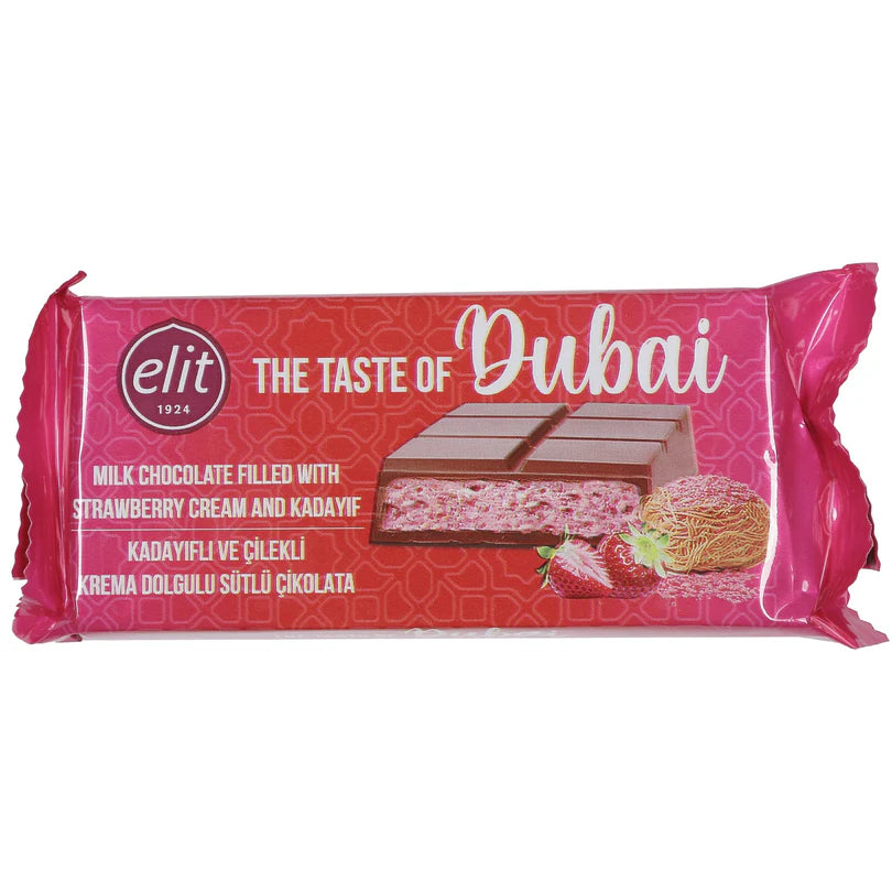 Tablette de chocolat de Dubaï à la fraise – crème & kadaïf (90 g)
