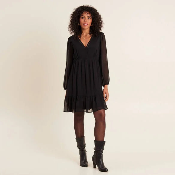 Robe évasée fluide col V – Noir (BRÉAL)