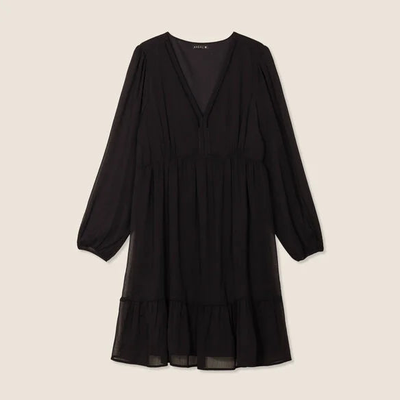 Robe évasée fluide col V – Noir (BRÉAL)
