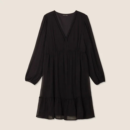 Robe évasée fluide col V – Noir (BRÉAL)