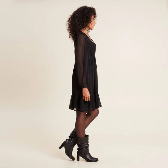 Robe évasée fluide col V – Noir (BRÉAL)