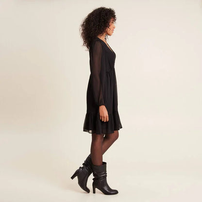 Robe évasée fluide col V – Noir (BRÉAL)