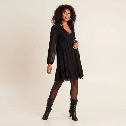 Robe évasée fluide col V – Noir (BRÉAL)