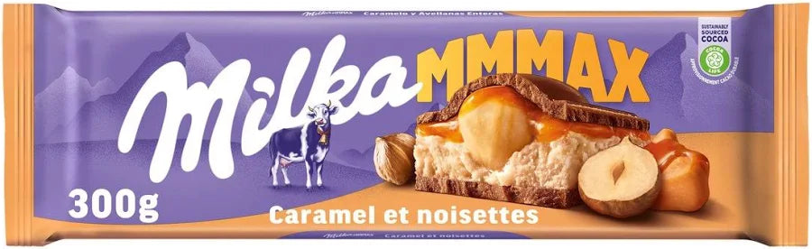 Milka MMMAX – Chocolat au lait caramel & noisettes (300 g)