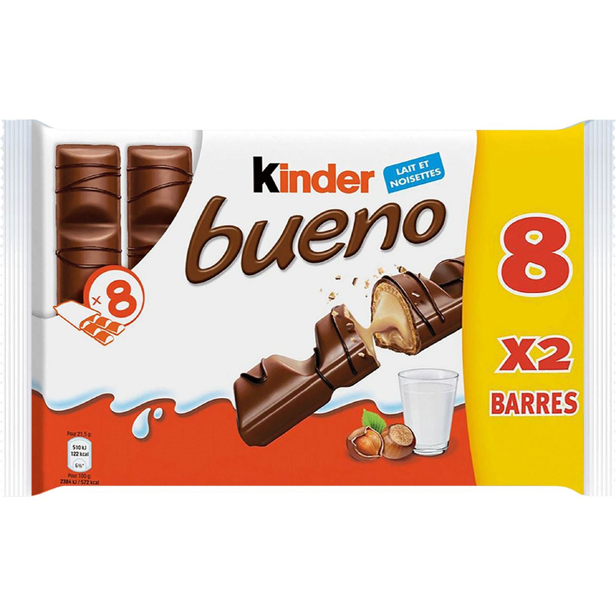 Kinder Bueno barres chocolatées 8x2 barres 340g chocolat noisette